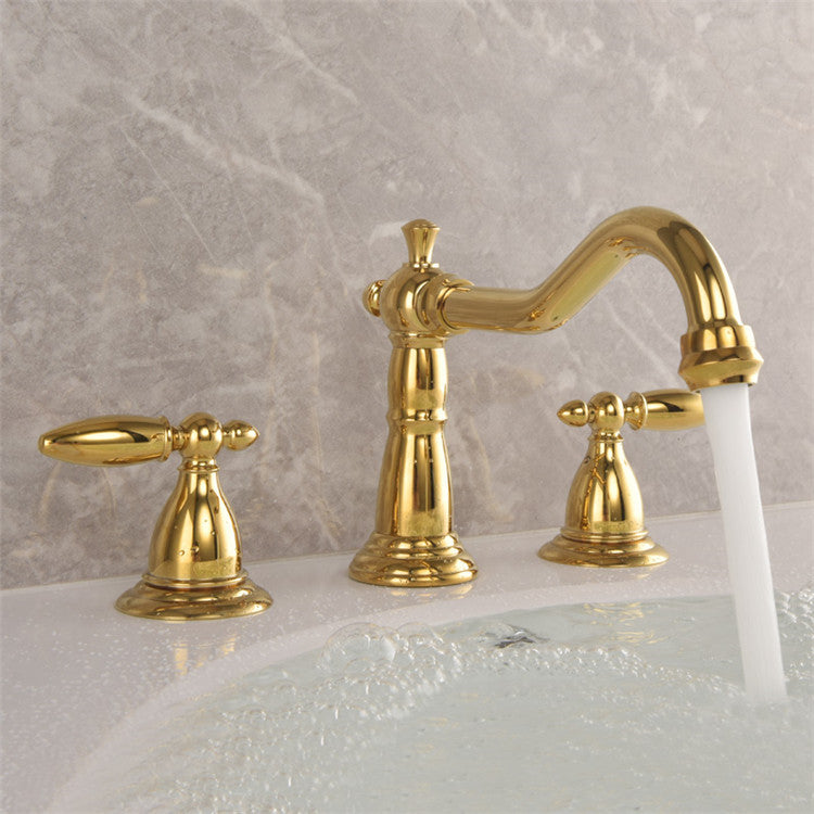 Vintage Double Handle Brass Bathroom Faucets For Sink 3 Hole