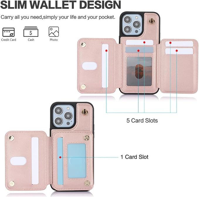 Étui portefeuille de luxe pour iPhone avec porte-cartes à fermeture éclair et bandoulière