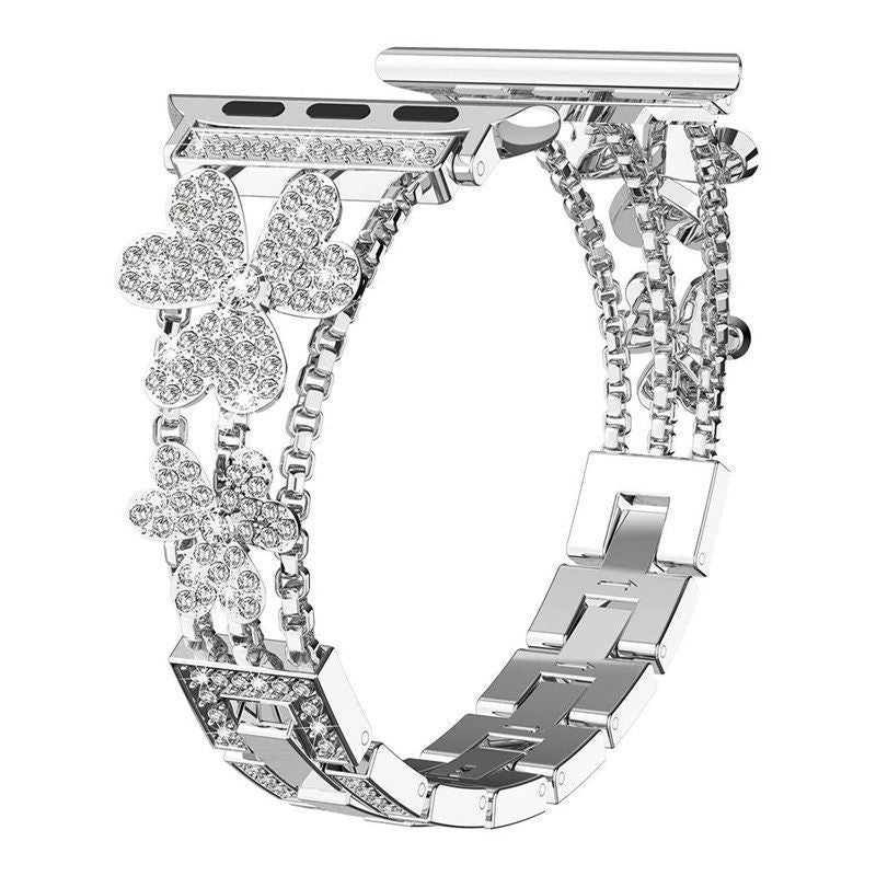 Bracelet en lien de diamant étincelant en forme de fleur pour Apple Watch