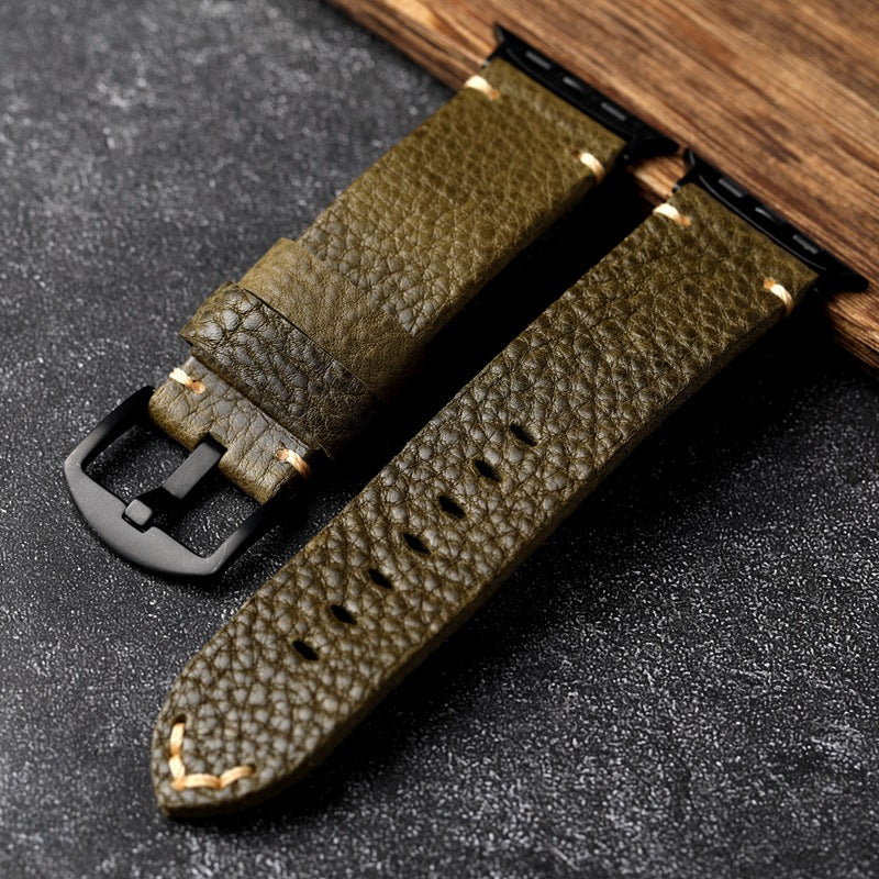 ArmyGreen Pebbled Leather Strap För Apple Watch