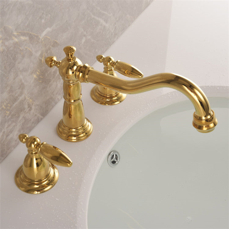 Vintage Double Handle Brass Bathroom Faucets For Sink 3 Hole