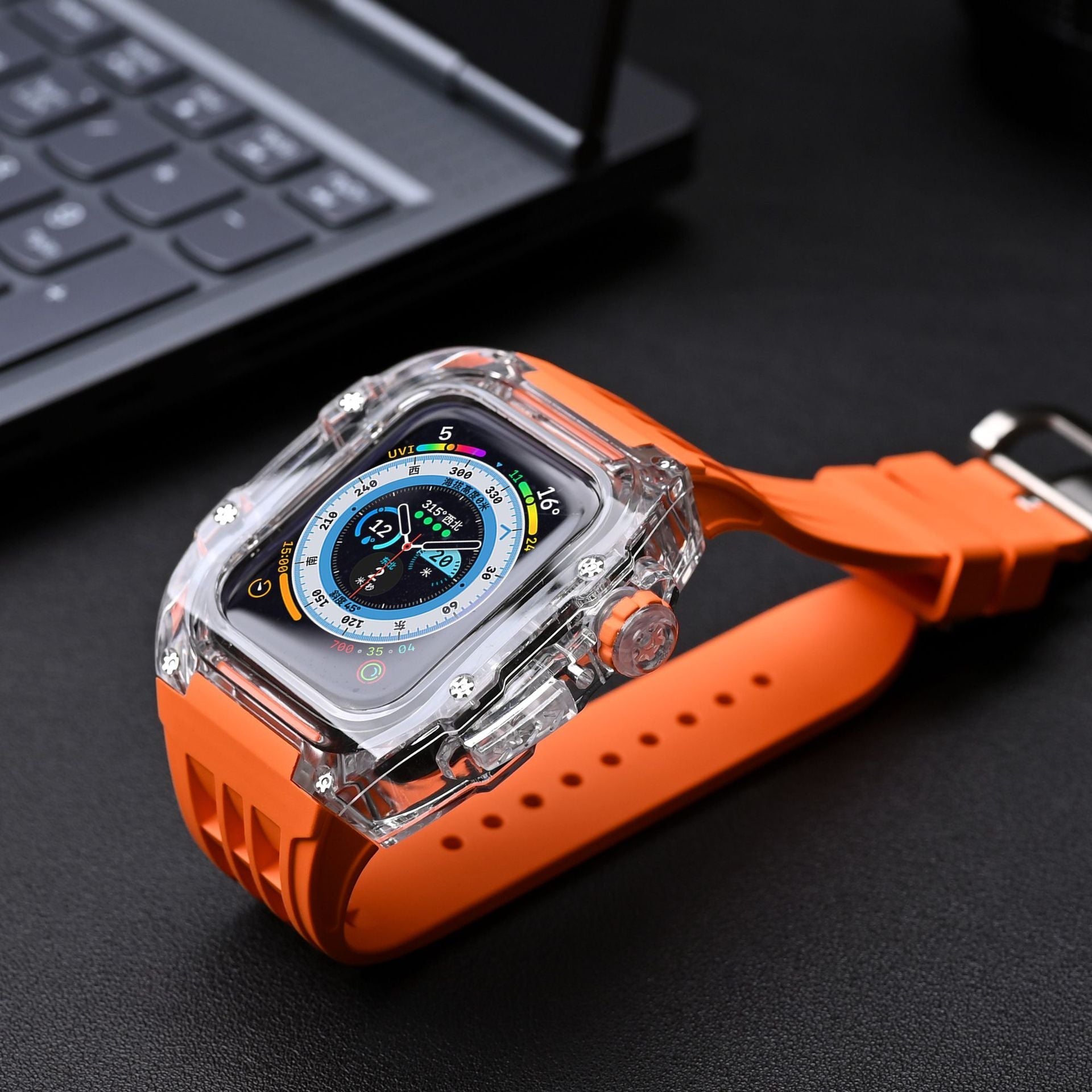 RM V30 Glacier Series Fluororubber Band Transparent Case Retrofit Kit For Apple Watch