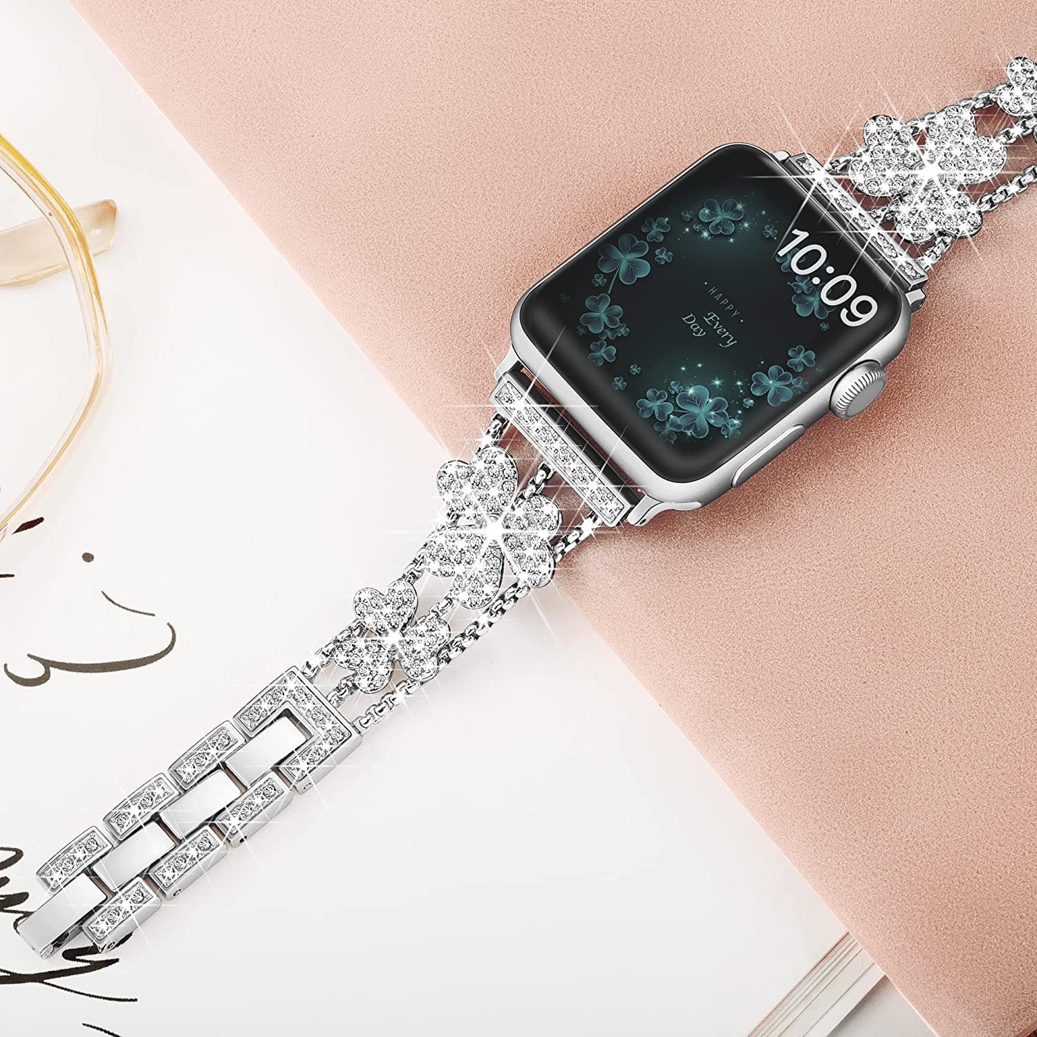 Blumen Funkelnder Diamant Link Armband für Apple Watch