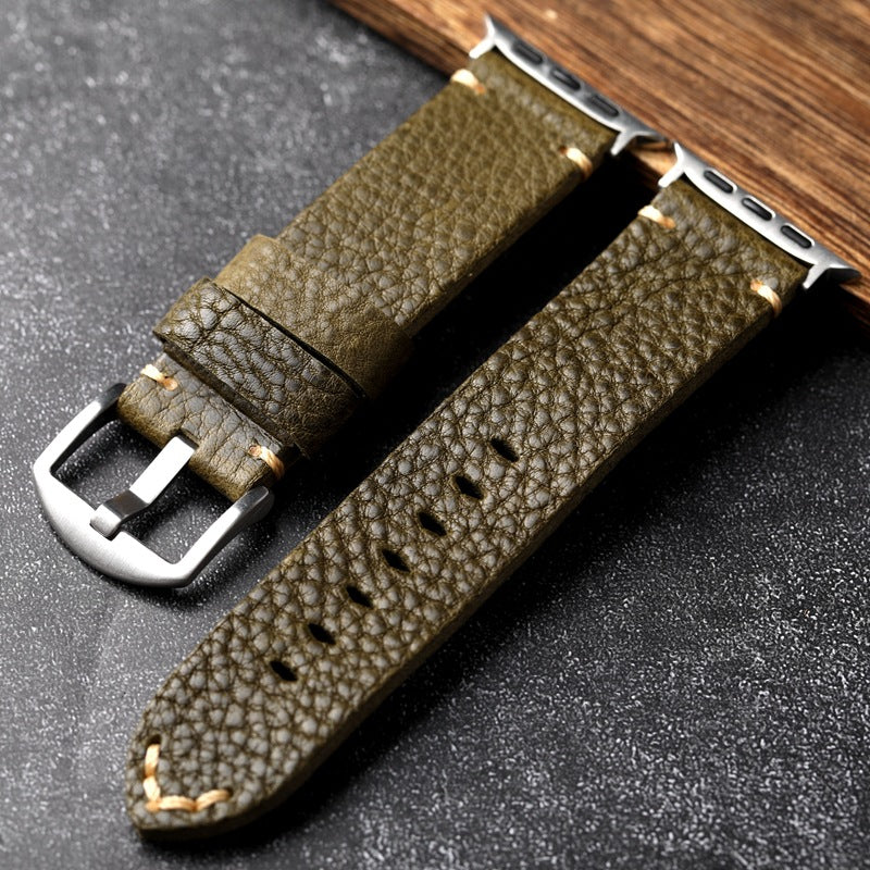 Bracelet en cuir grainé vert armée pour Apple Watch