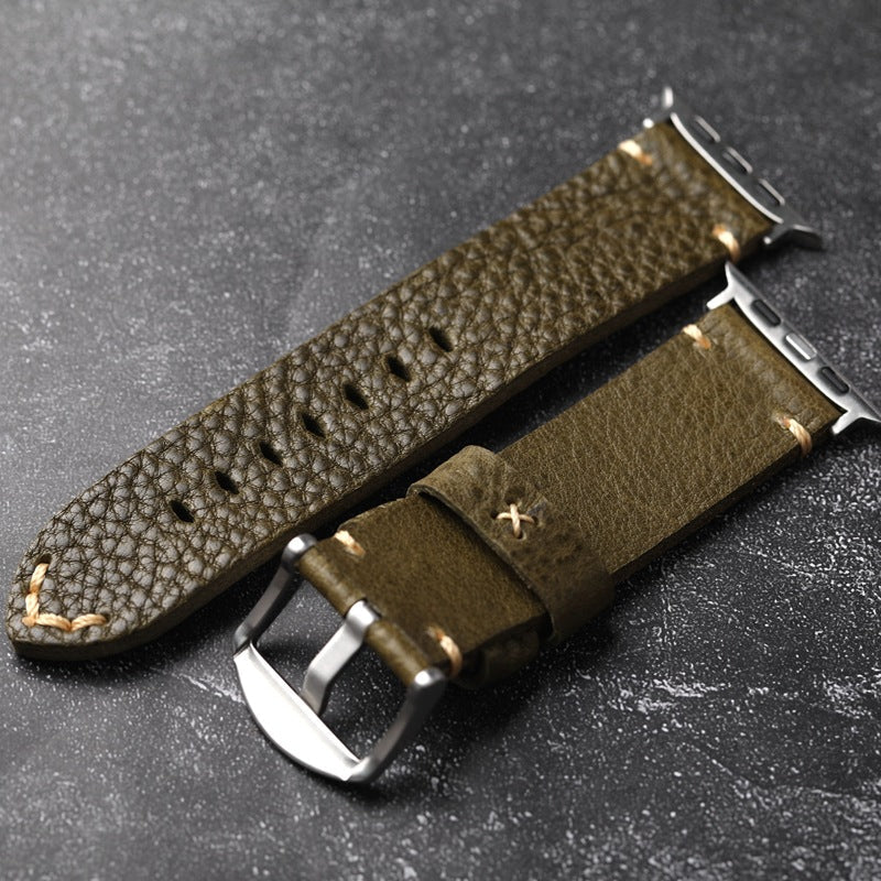 ArmyGreen Pebbled Leather Strap För Apple Watch