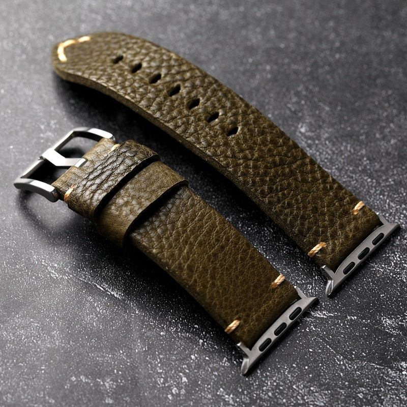 Bracelet en cuir grainé vert armée pour Apple Watch