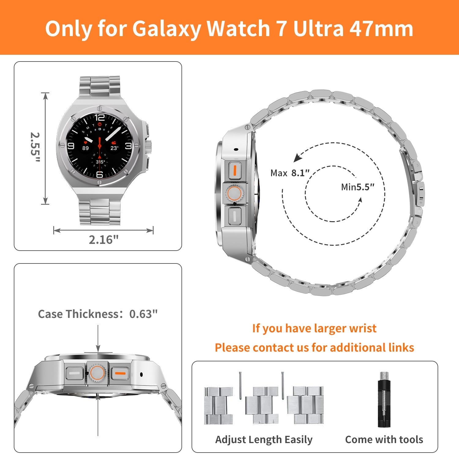 Zinc Alloy Case with Metal Band for Samsung Galaxy Watch Ultra 47mm