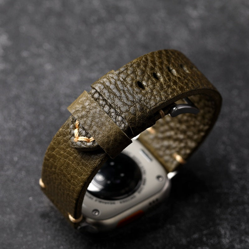 Bracelet en cuir grainé vert armée pour Apple Watch