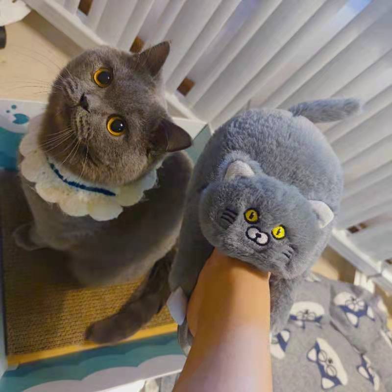 Pantuflas de gato con abrazo de peluche