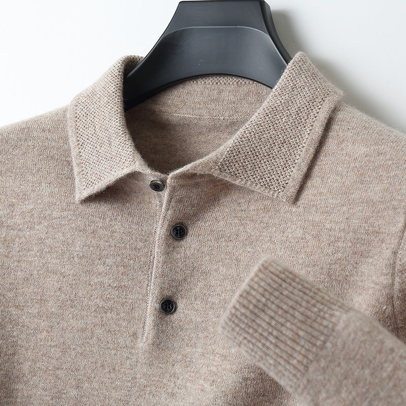 Polo de Manga Longa em Cashmere/Lã Merino