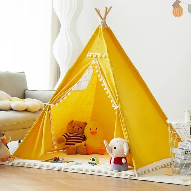 Tienda de juegos Tipi para interior y exterior para niños - Blanco, azul, rosa y amarillo