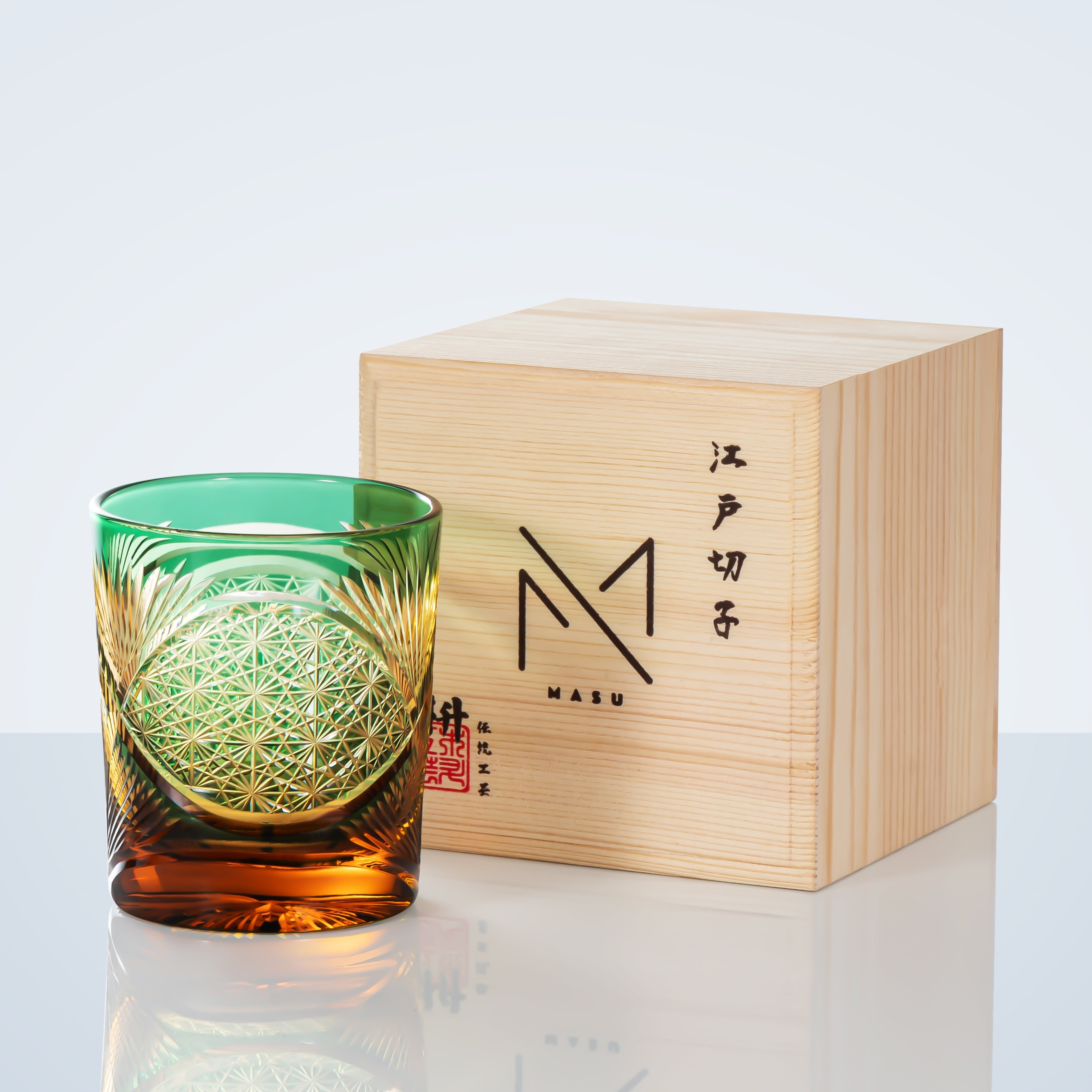 Edo Kiriko Handcrafted Crane Feather Whisky Glass With Wooden Box