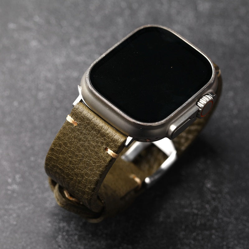 Bracelet en cuir grainé vert armée pour Apple Watch