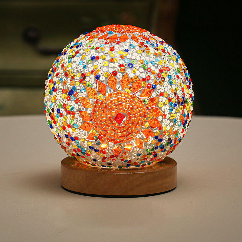 GloedNest - Lampada da tavolo sferica a LED in vetro barocco boho dimmerabile con illuminazione a mosaico 3,9"