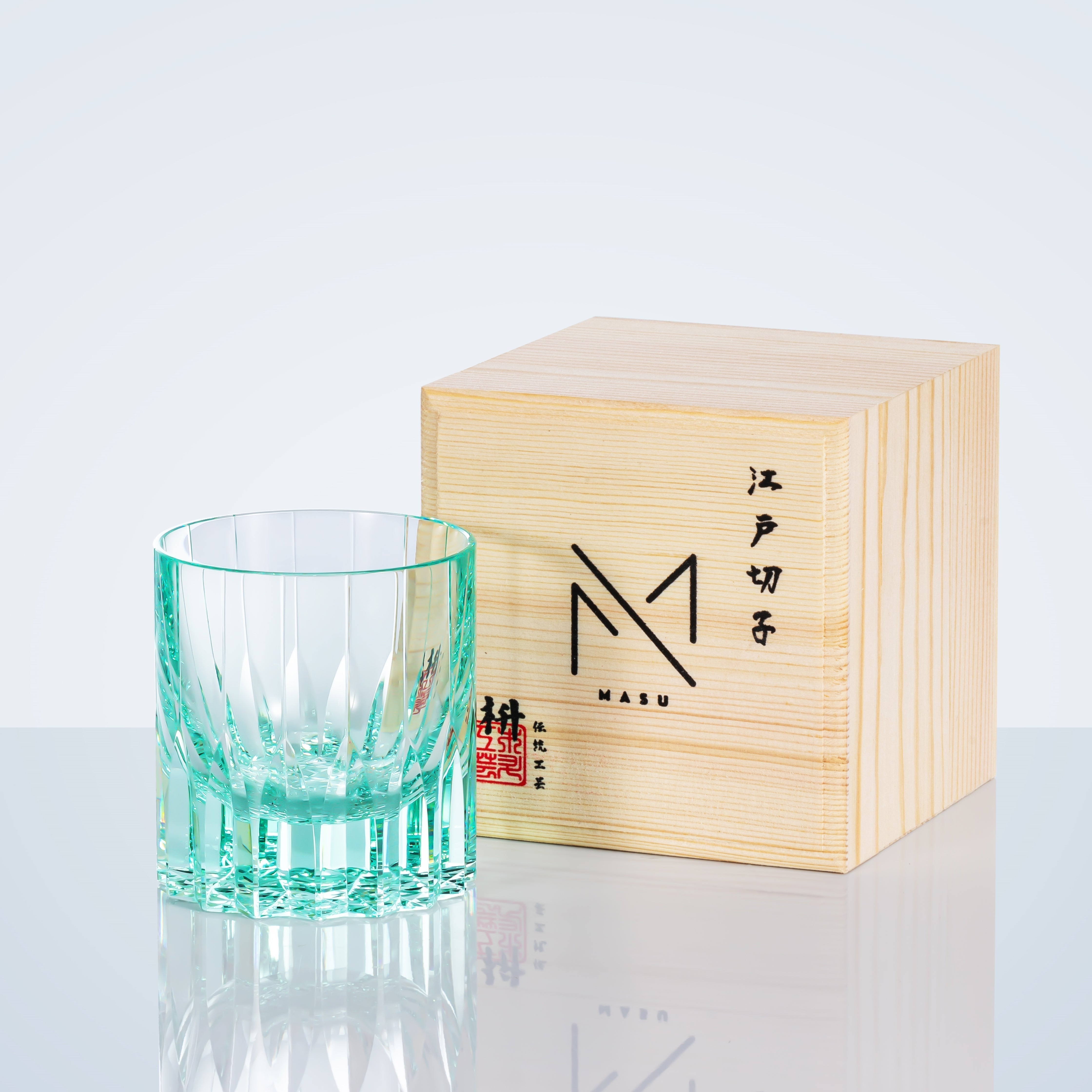 Edo Kiriko Multi-Color Edition Dazzling Whisky Glasses With Wooden Box