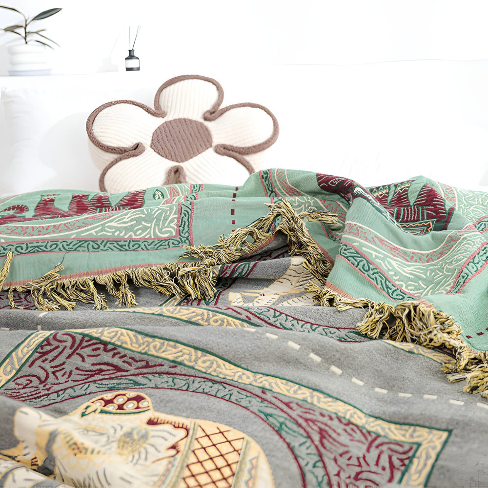 Bohemian Elefanten Druck Quasten Decke