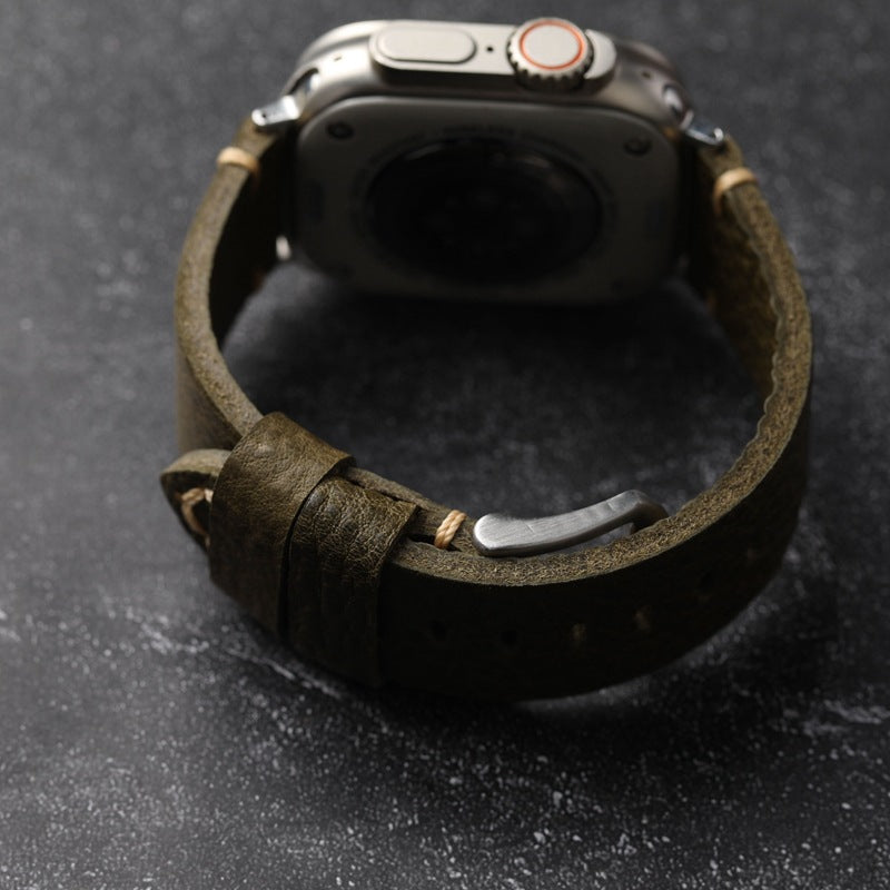 Bracelet en cuir grainé vert armée pour Apple Watch