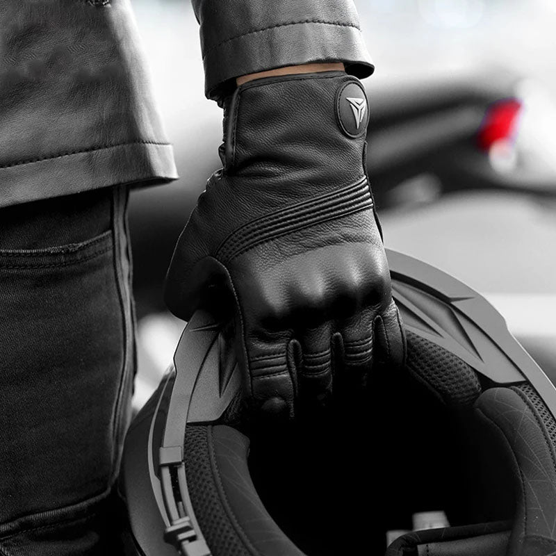 Guantes de moto de cuero con pantalla táctil a prueba de agua