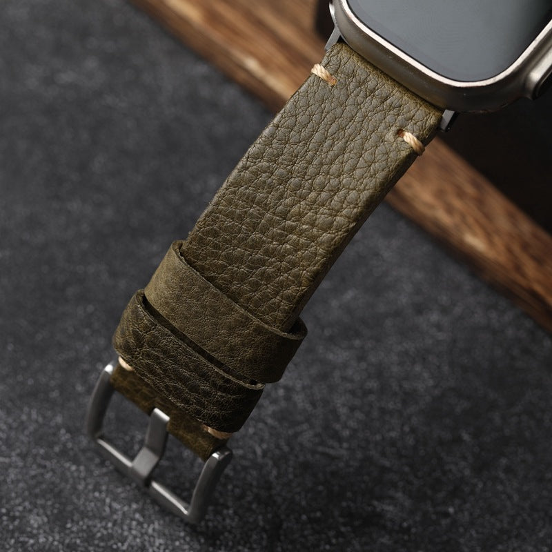 Bracelet en cuir grainé vert armée pour Apple Watch