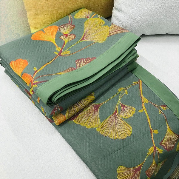 Colcha Reversível de Ginkgo Floral Jacquard