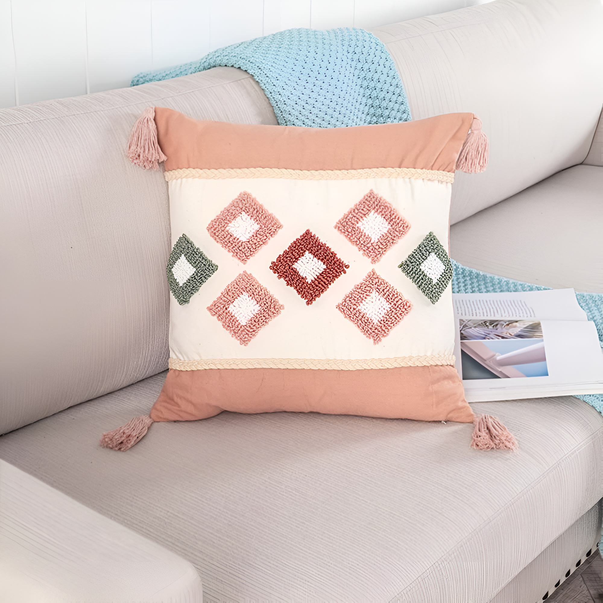 Tufted Embroidered Boho Cushion Cover