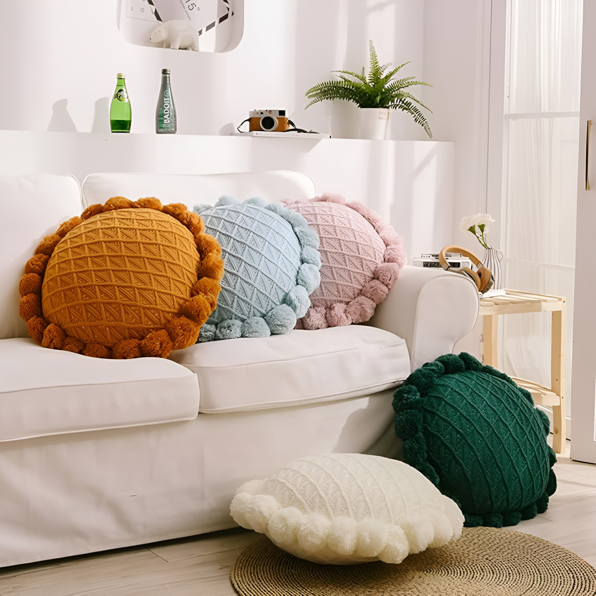 Coussin Pom-Pom Tournesol Chic