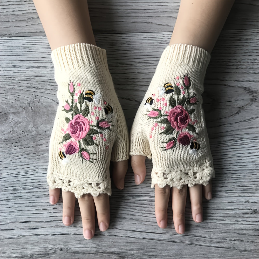 Guantes sin dedos florales de 3Leaves