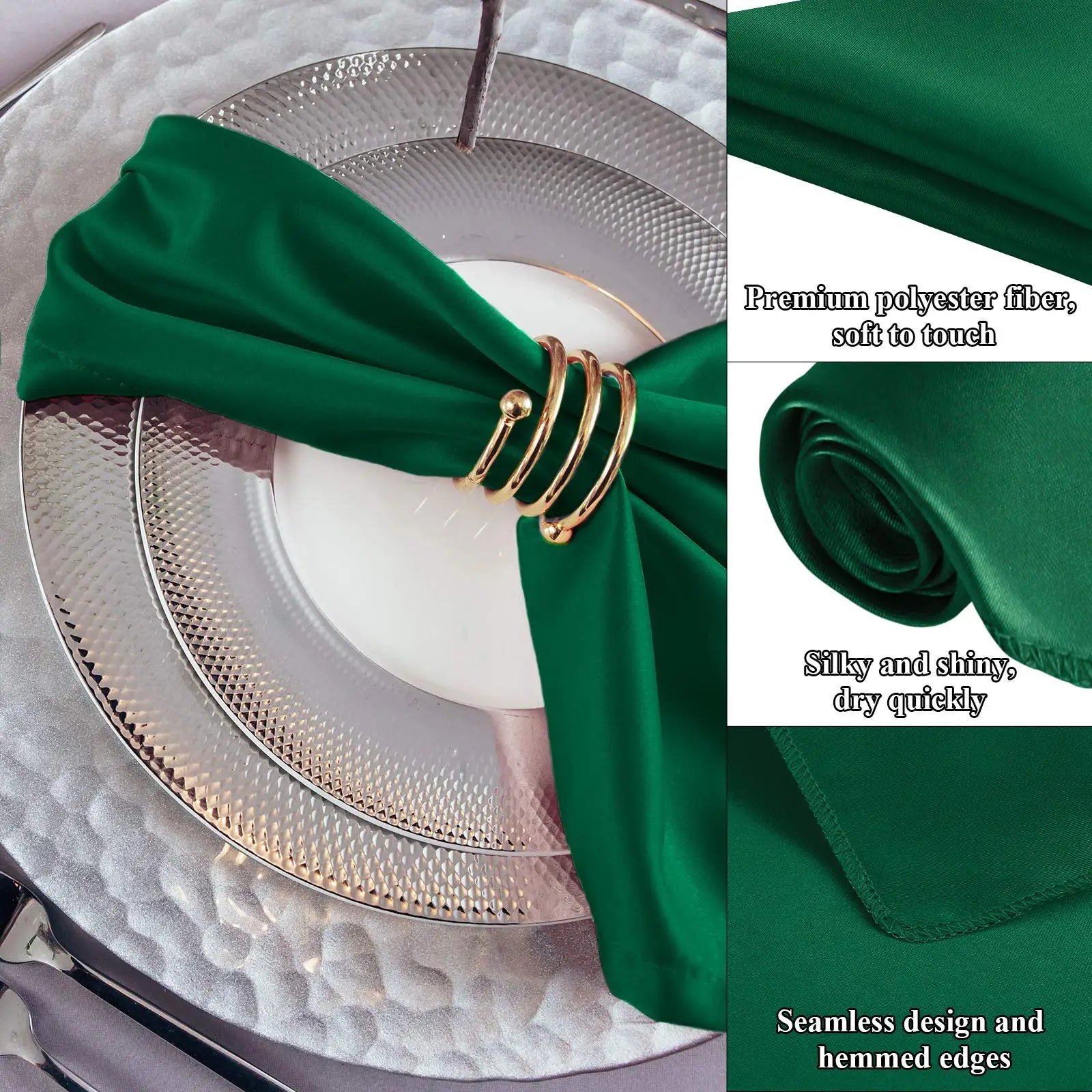 12PCS Christmas Wedding Satin Napkins Soft Table Decoration, 30x30cm