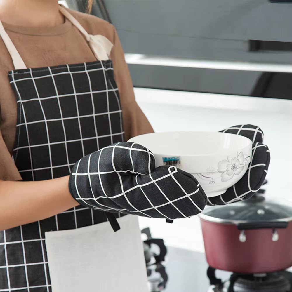 Gants de cuisine à motif en grille résistant à la chaleur