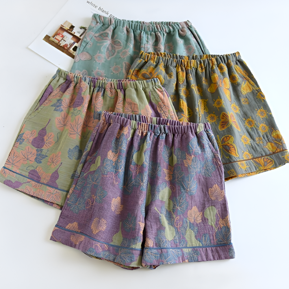 Blumenmuster Elastische Taillenkurzshorts