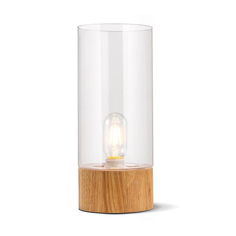 Lumeo - Elegante lampada da tavolo cilindrica con base in legno