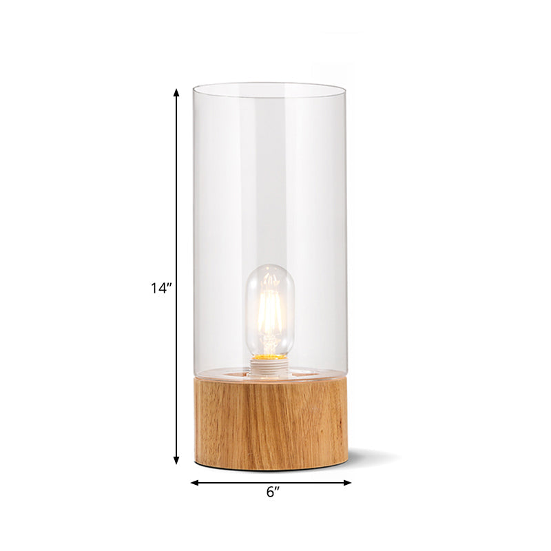 Lumeo - Elegante lampada da tavolo cilindrica con base in legno