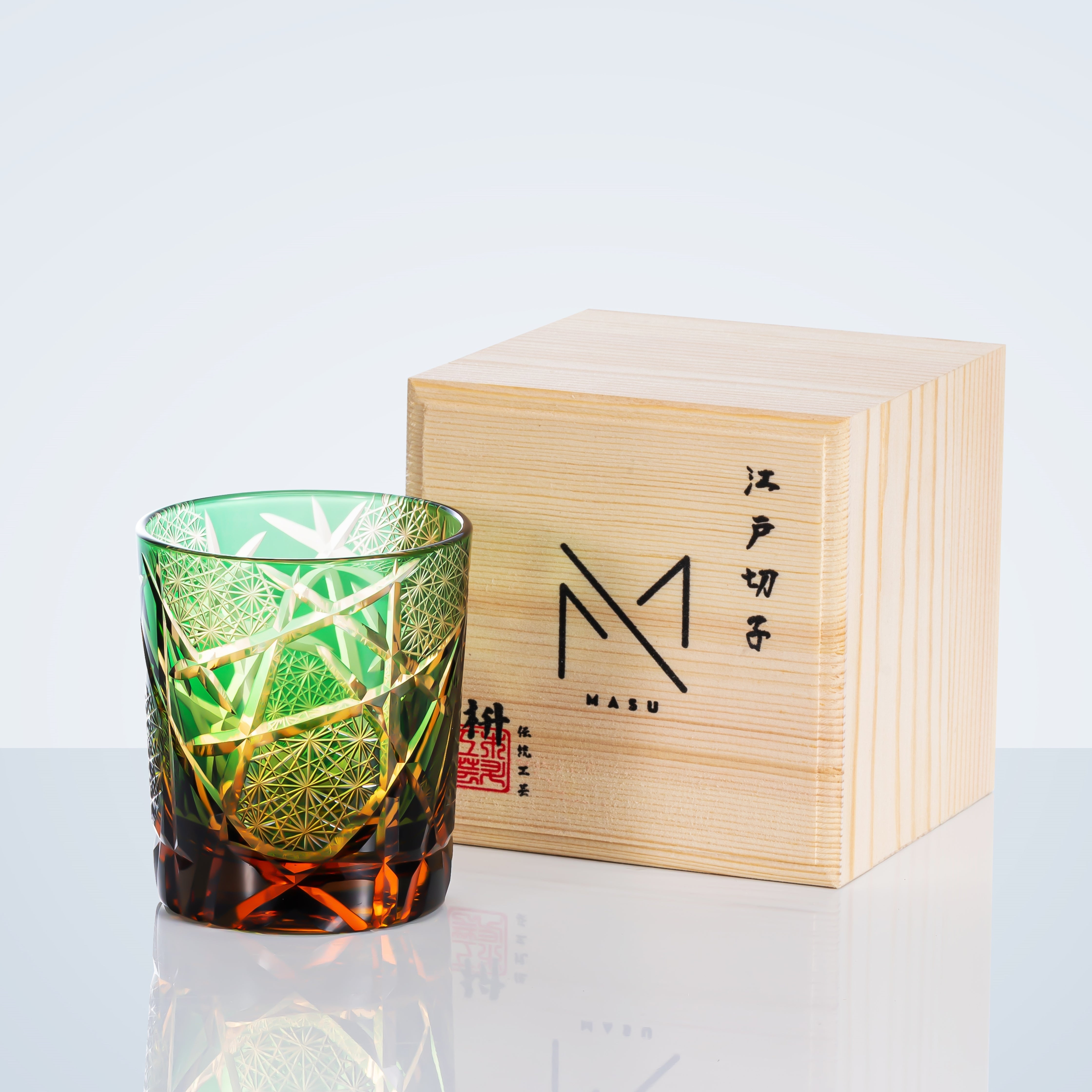 Vaso de whisky Edo Kiriko hecho a mano Crane Lightning con caja de madera