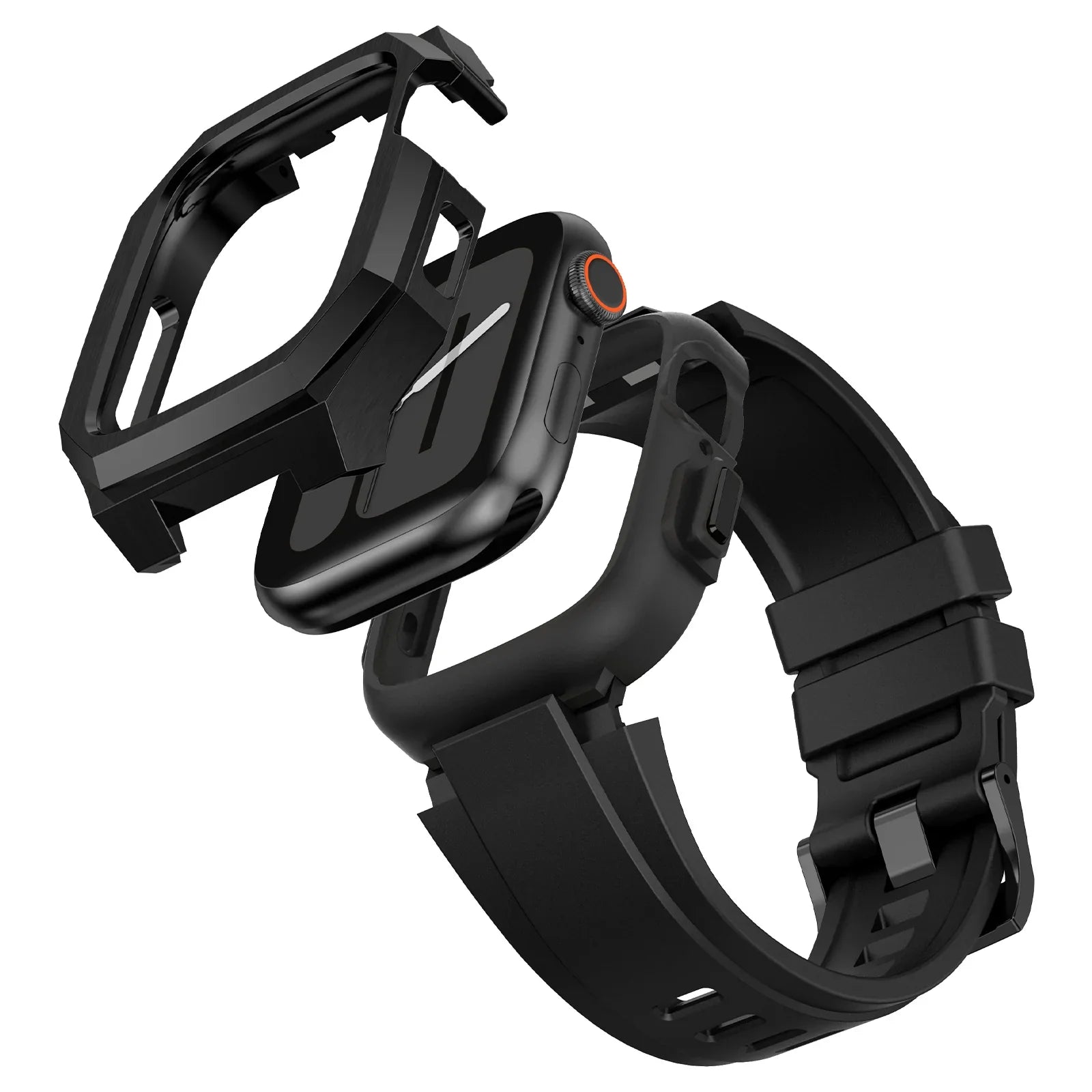 Boîtier en acier inoxydable avec bracelet en caoutchouc fluoré AP9009 pour Apple Watch