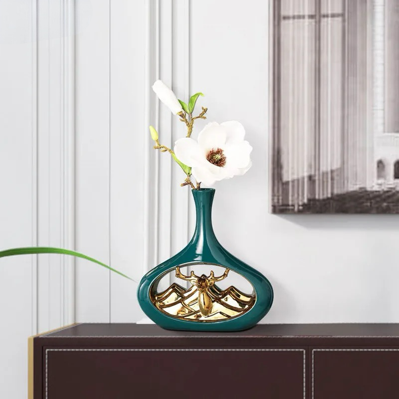 Como Vase Deer Style Verde con Finitura Oro