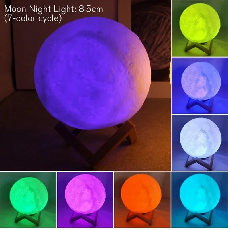 Lámpara de luna estrellada D5 de 8 cm - Luz nocturna LED con soporte, perfecta para decoración de dormitorio y regalos