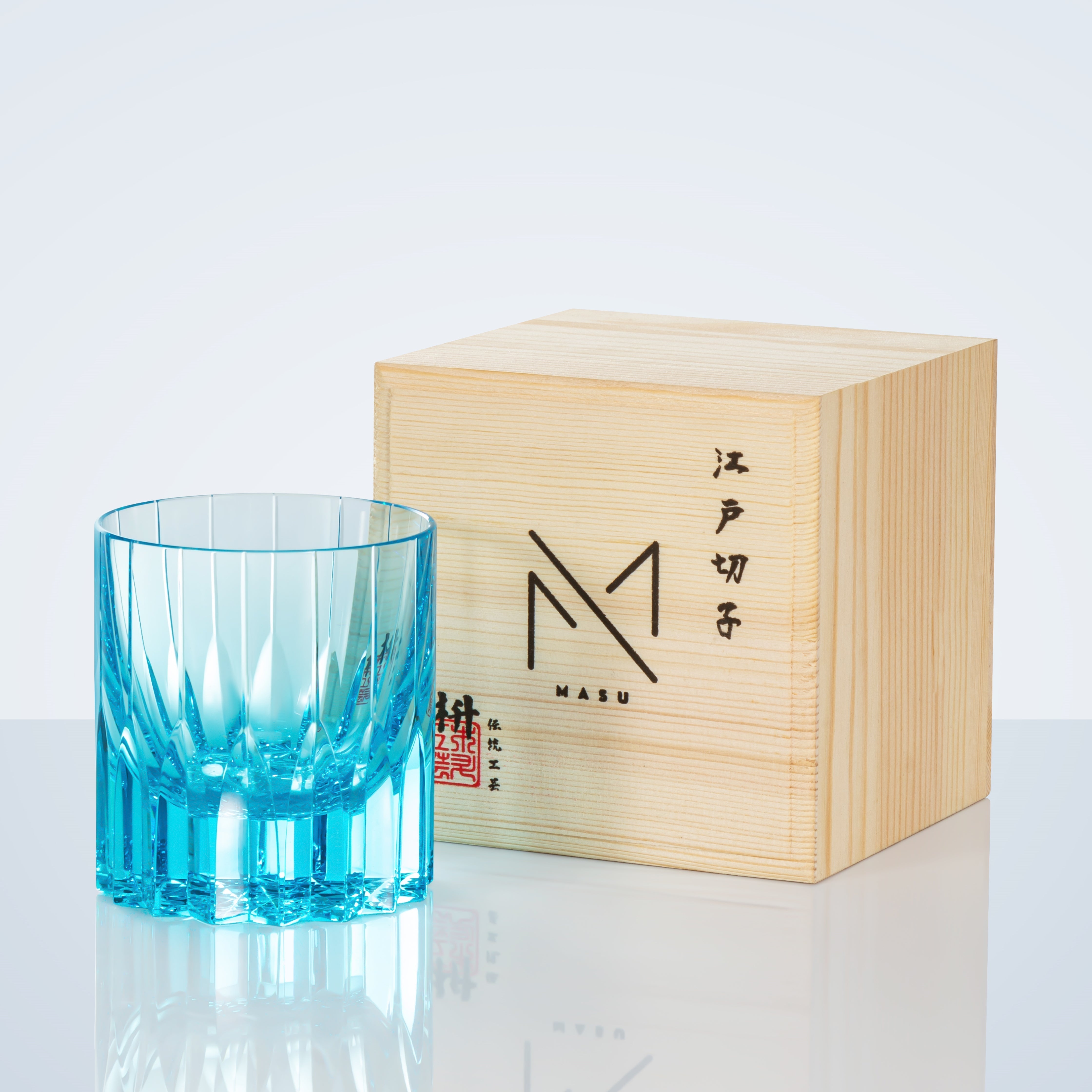 Vasos de whisky multicolores Edo Kiriko Diamond con caja de madera