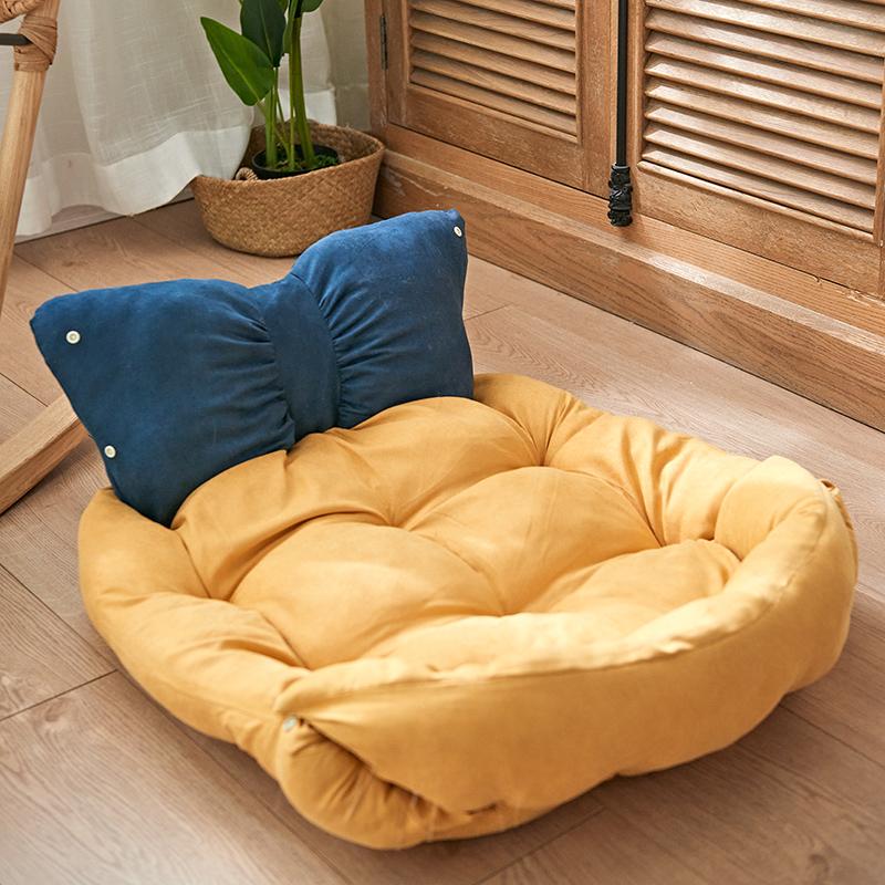 Matelas et nid de lit pour chien en peluche multifonctionnel avec nœud mignon