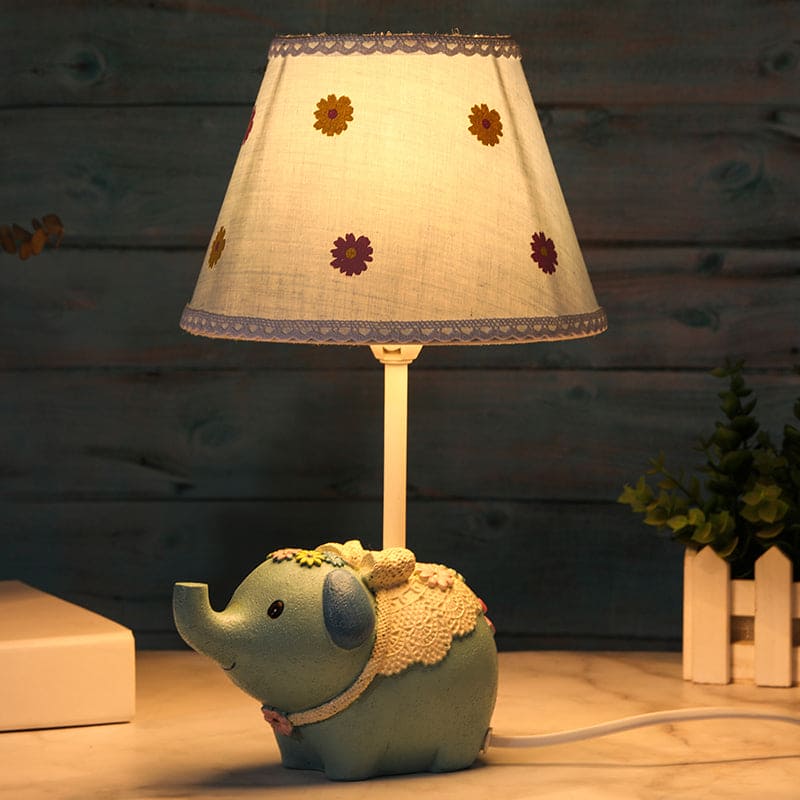 LuminElephant - Lampa stołowa z kwiatowym wzorem i podstawą w kształcie słonia