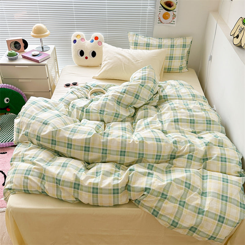 Conjunto de Roupa de Cama em Xadrez Pastel Dinamarquês