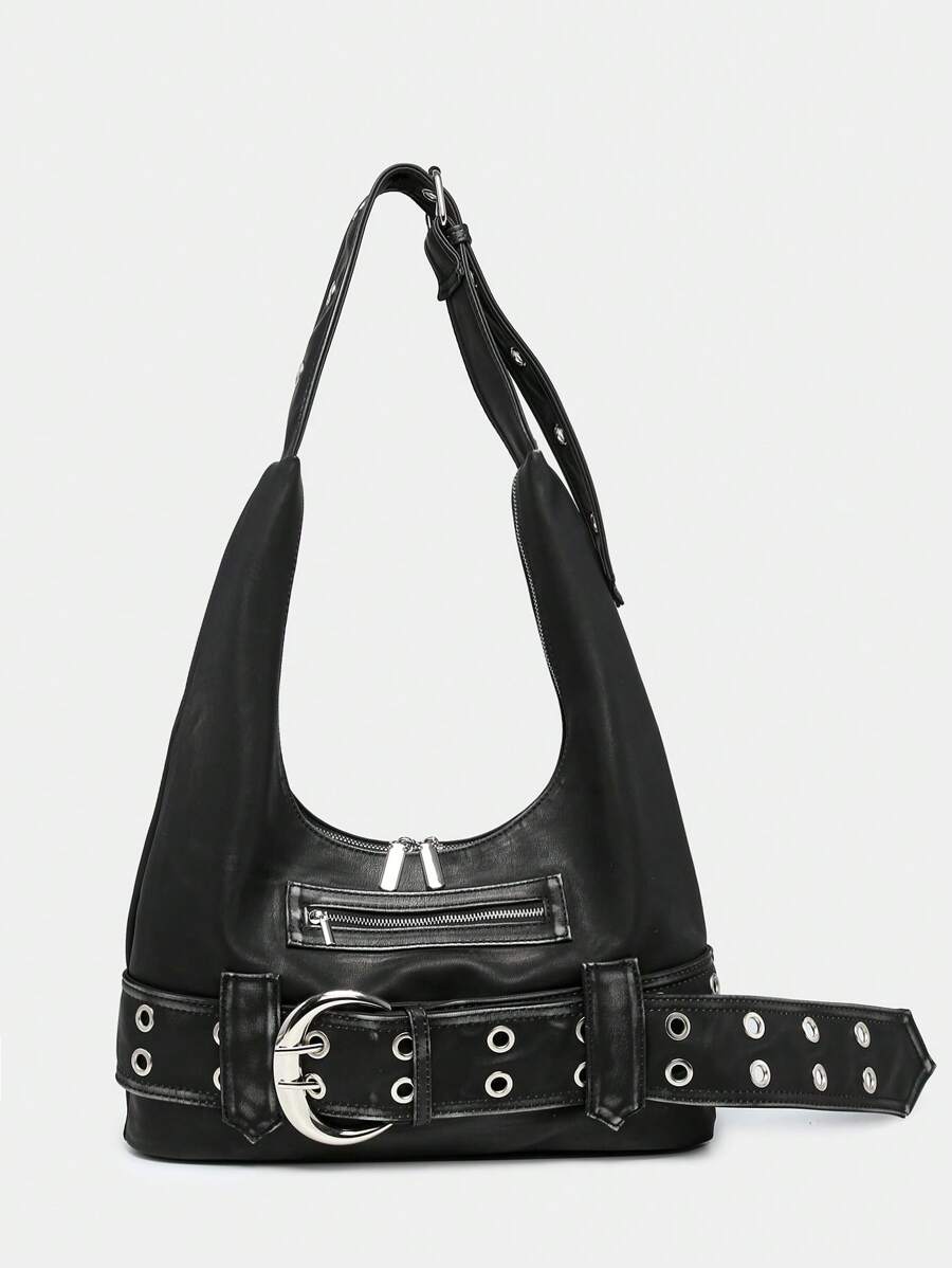 Distressed Rebel Buckle Hobo Bag