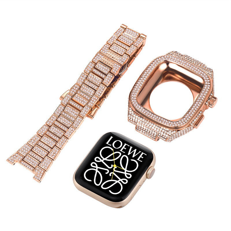 Funda de metal de lujo con cristal de diamante para Apple Watch - 44/45mm