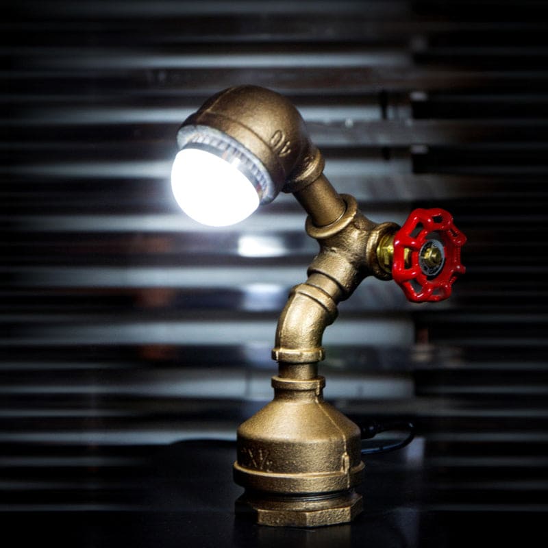 GlowBot - Lampada robot Steampunk in ottone con interruttore a pollice