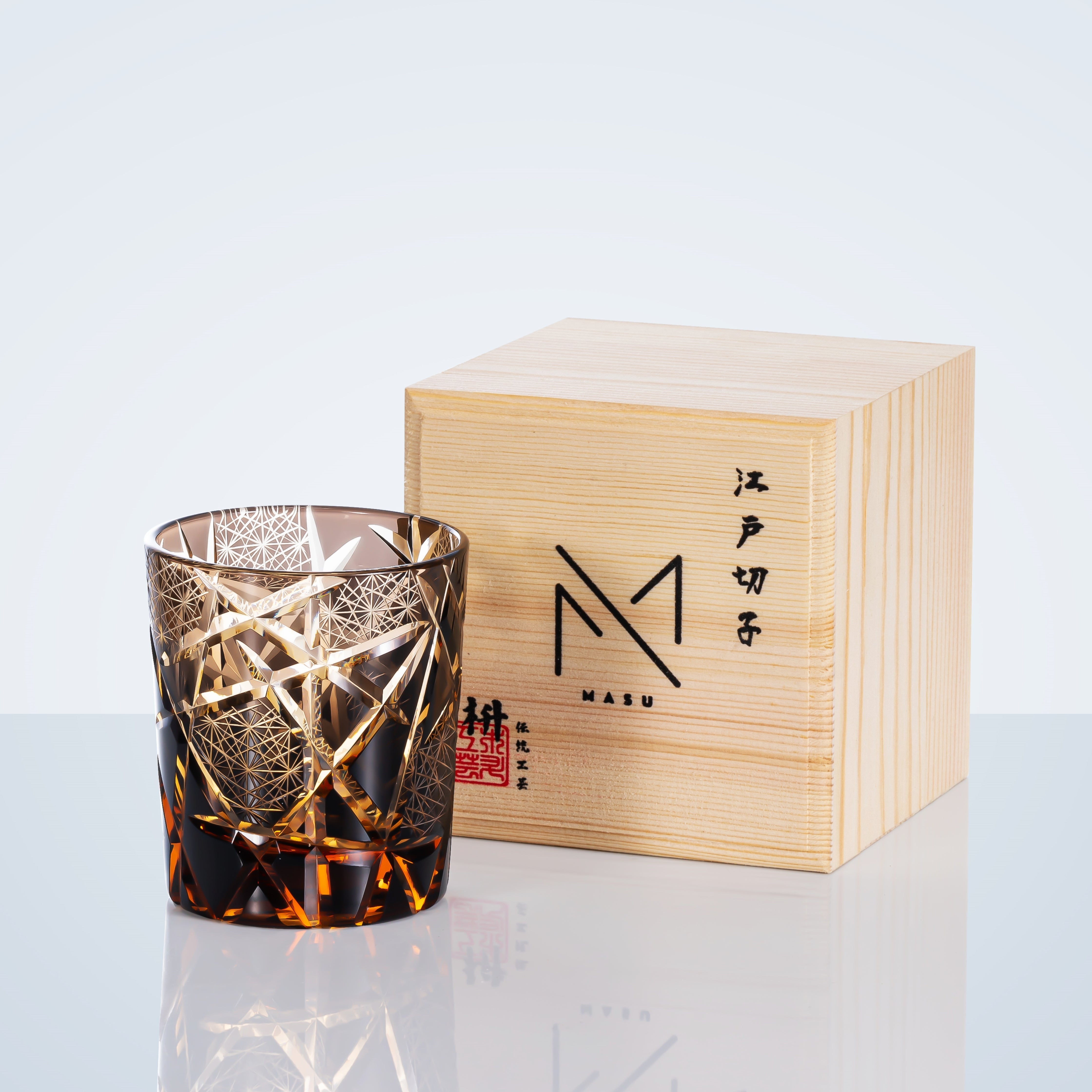 Vaso de whisky Edo Kiriko hecho a mano Crane Lightning con caja de madera