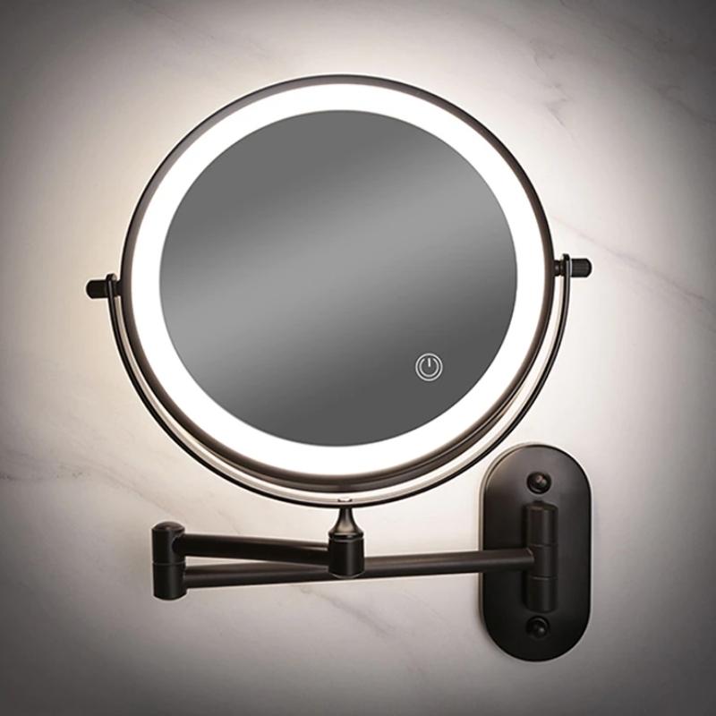 Specchio ingranditore per trucco e trucco da bagno a LED nero ricaricabile