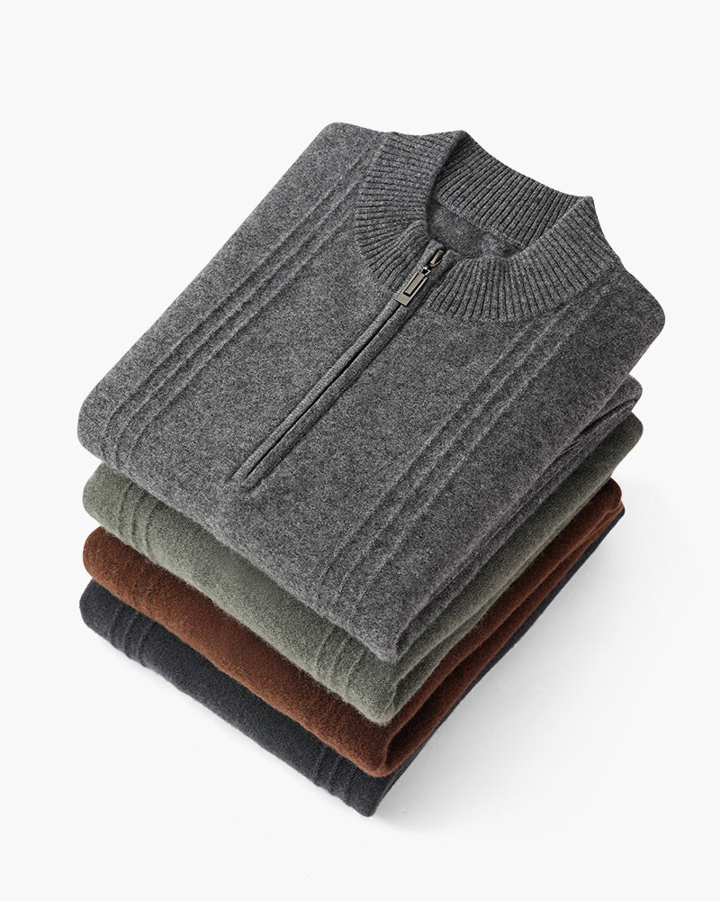 100 % Cashmere Ribbet Halv Lynlås