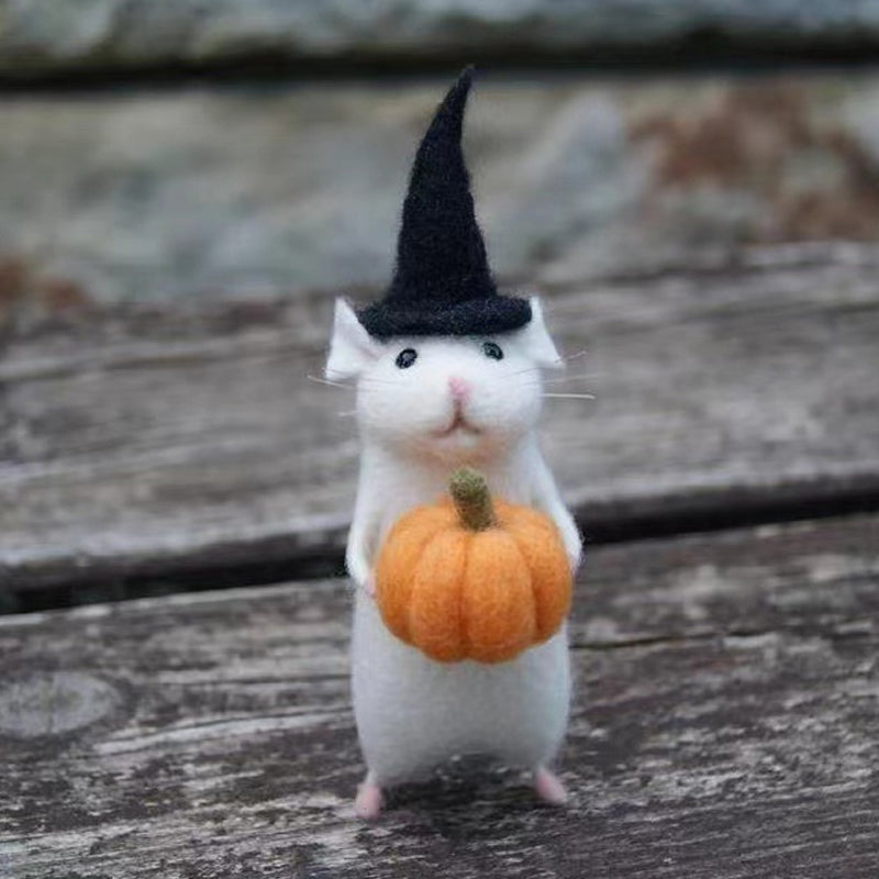 Felt Mouse and Pumpkin Ornament