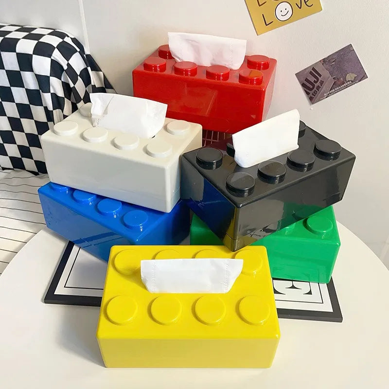 Nostalgisk vävnadsfodral i Lego Block-stil