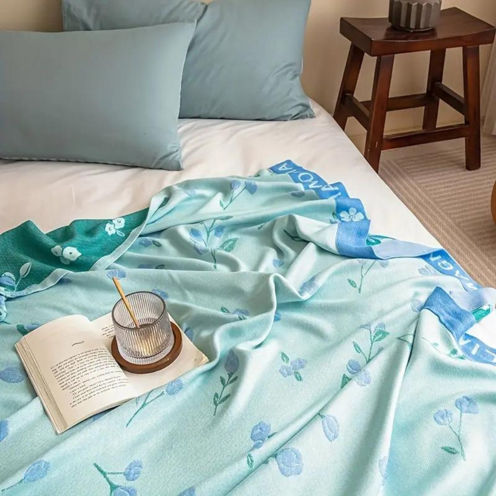 Blue Floral Bamboo Fibre Cooling Blanket