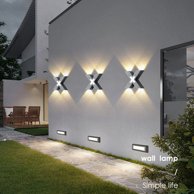 Luz de Parede LED Moderna à Prova de Água em Forma de X com 4 Luzes para Exterior